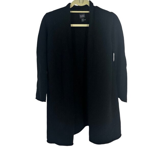 Eileen Fisher Black Open Front Wool-Mohair Blend Cardigan Coat Womens Size M - Picture 7 of 7